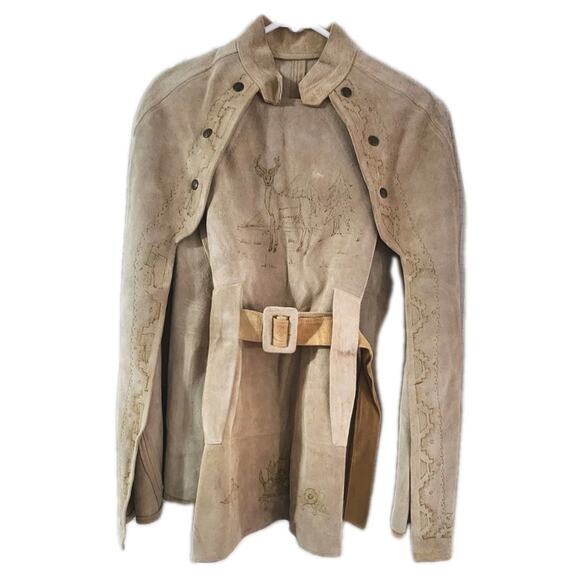 Unbranded Jackets & Blazers - Vintage 60s 70s Leather Suede Poncho Snap Cape Hippie Boho Tan Tooled Western M